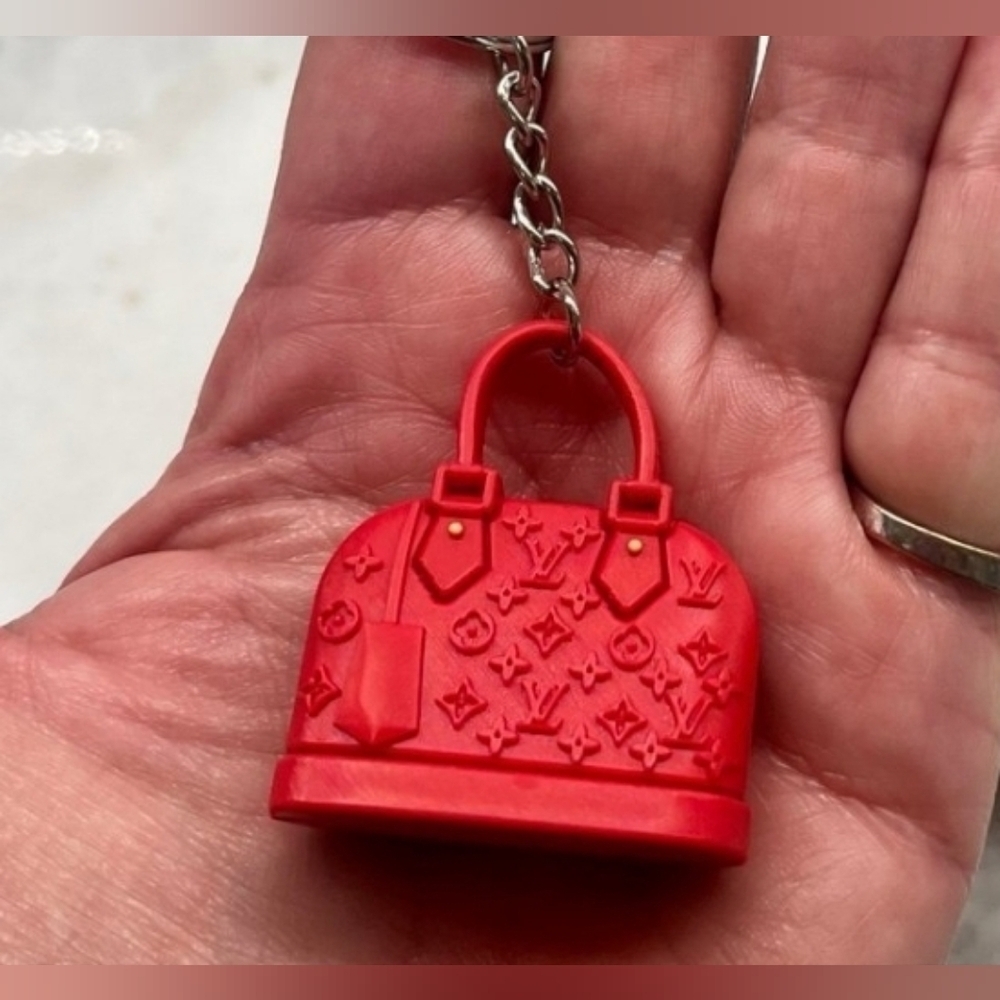 Designer Style Mini Bag Charm Keychain Red Purse - Picture 3 of 3
